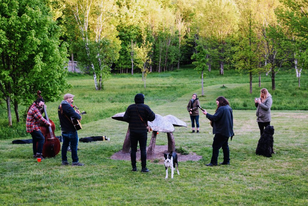 Music group playing at sculpture park